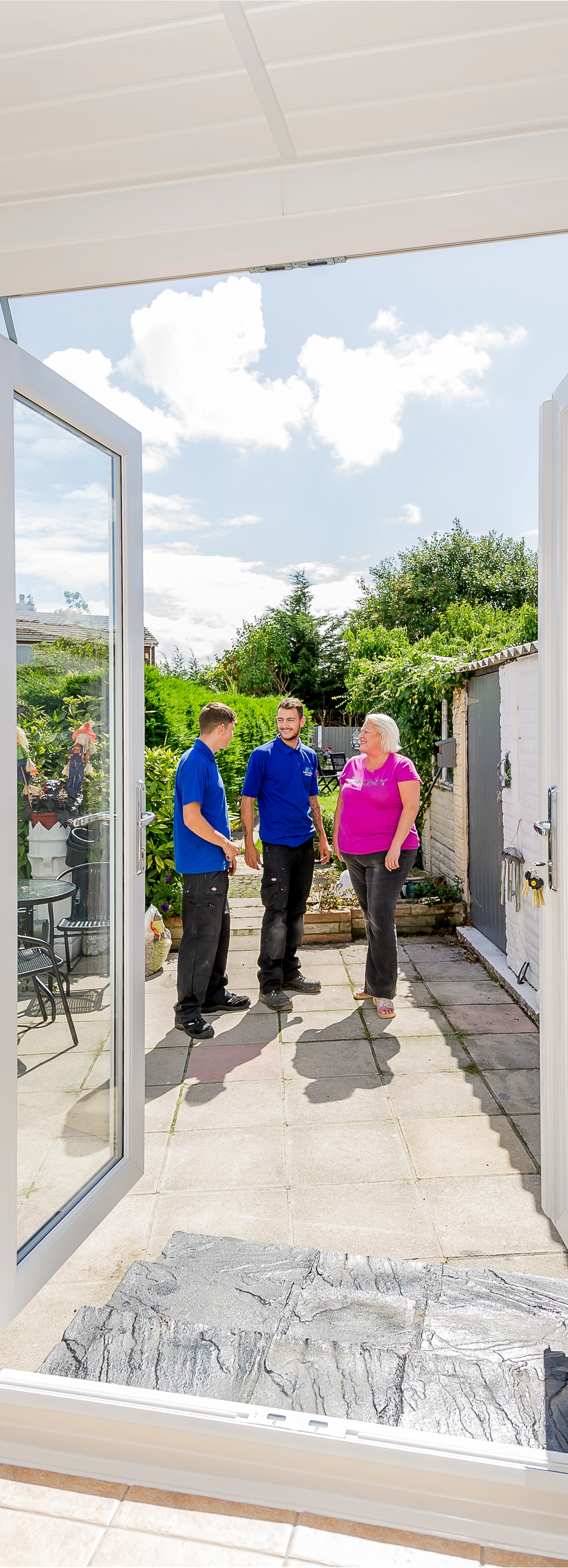 customer stood outside house